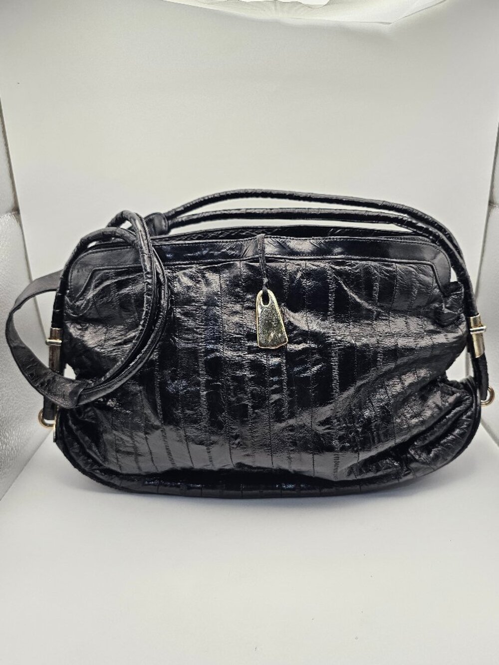 Vintage 1980s Genuine Eel Skin Patchwork Shoulder Bag – Exotic Leather